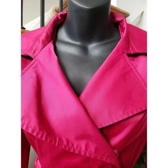 Mossimo Womens Pink Polyester Notch Collar Long Sleeve Belted Coat Jacket Small - Picture 2 of 13